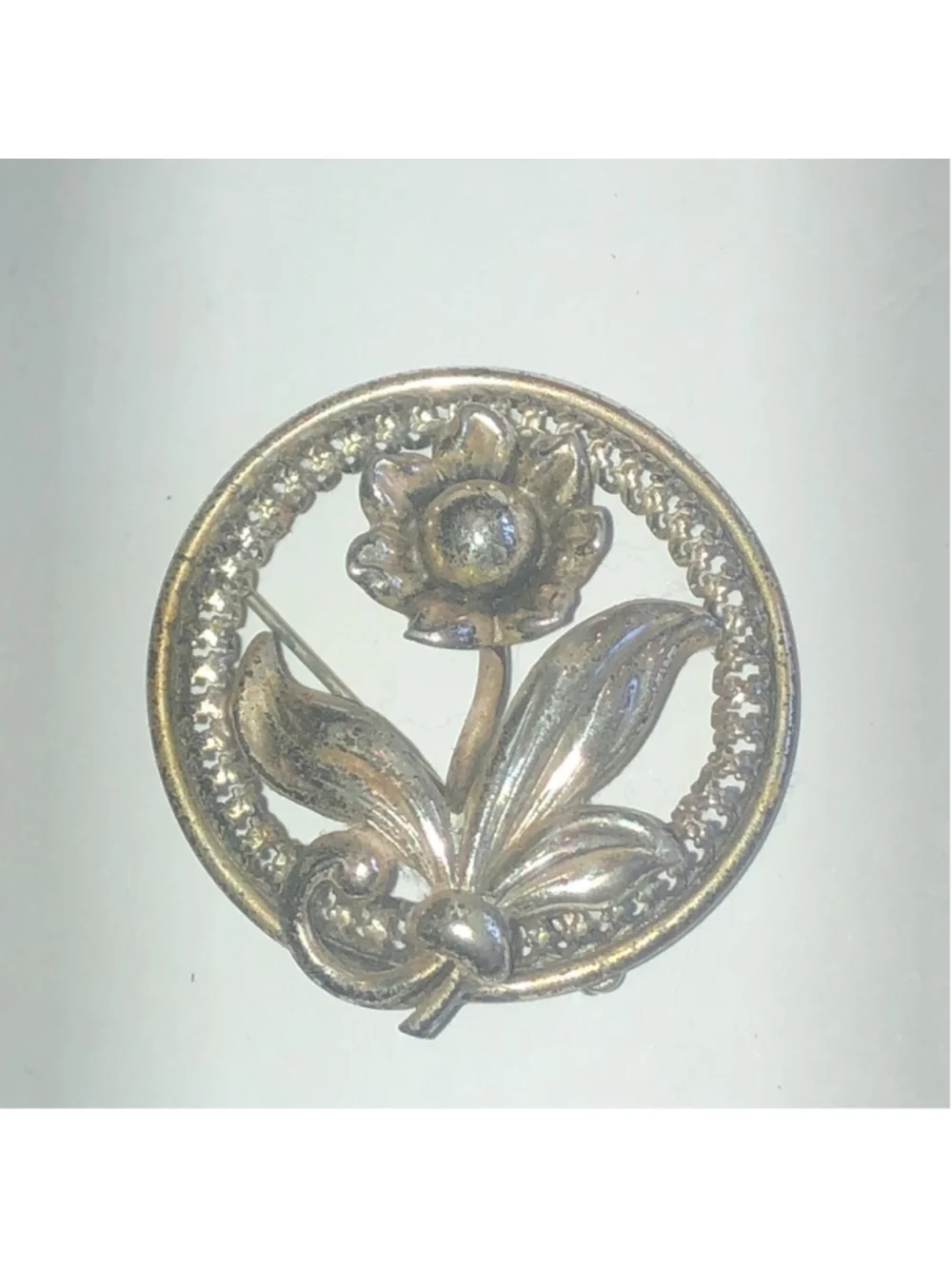 Danecraft Sterling Silver Floral Round Brooch Shoulder Pin